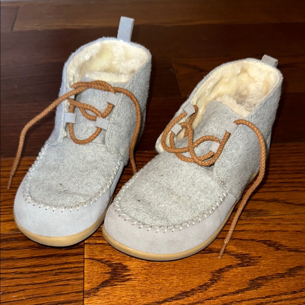 Lands' End Gray Ankle Booties with Sherpa Lining